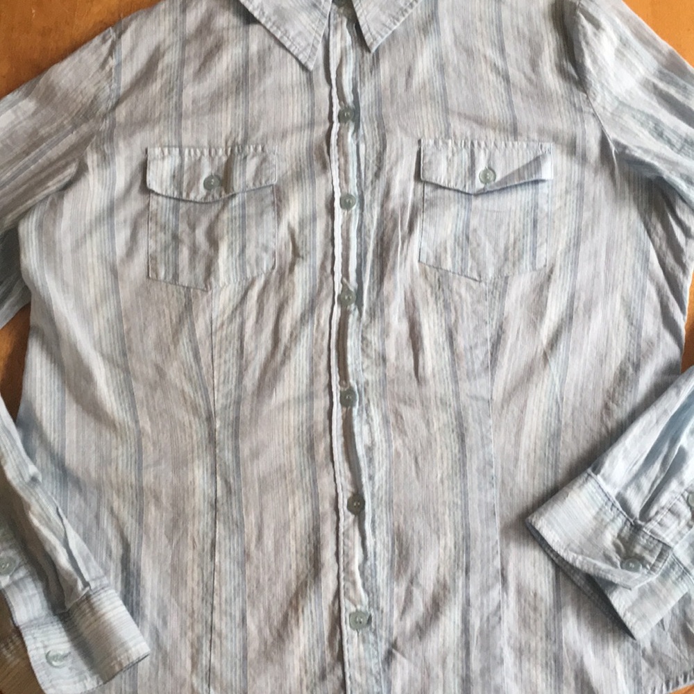 New York & Company Striped Button Down Large